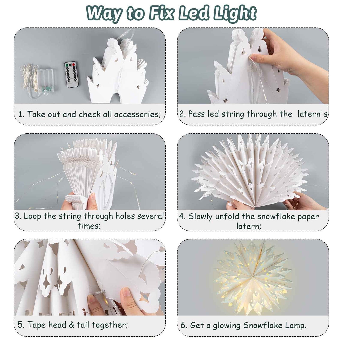 Christmas Paper Snowflake Lanterns, 2 Pack Christmas Paper Star Lantern with LED Light White Hanging Lamp Ornaments for Xmas Tree New Year Winter Frozen Weddings Birthday Holiday Party Decorations