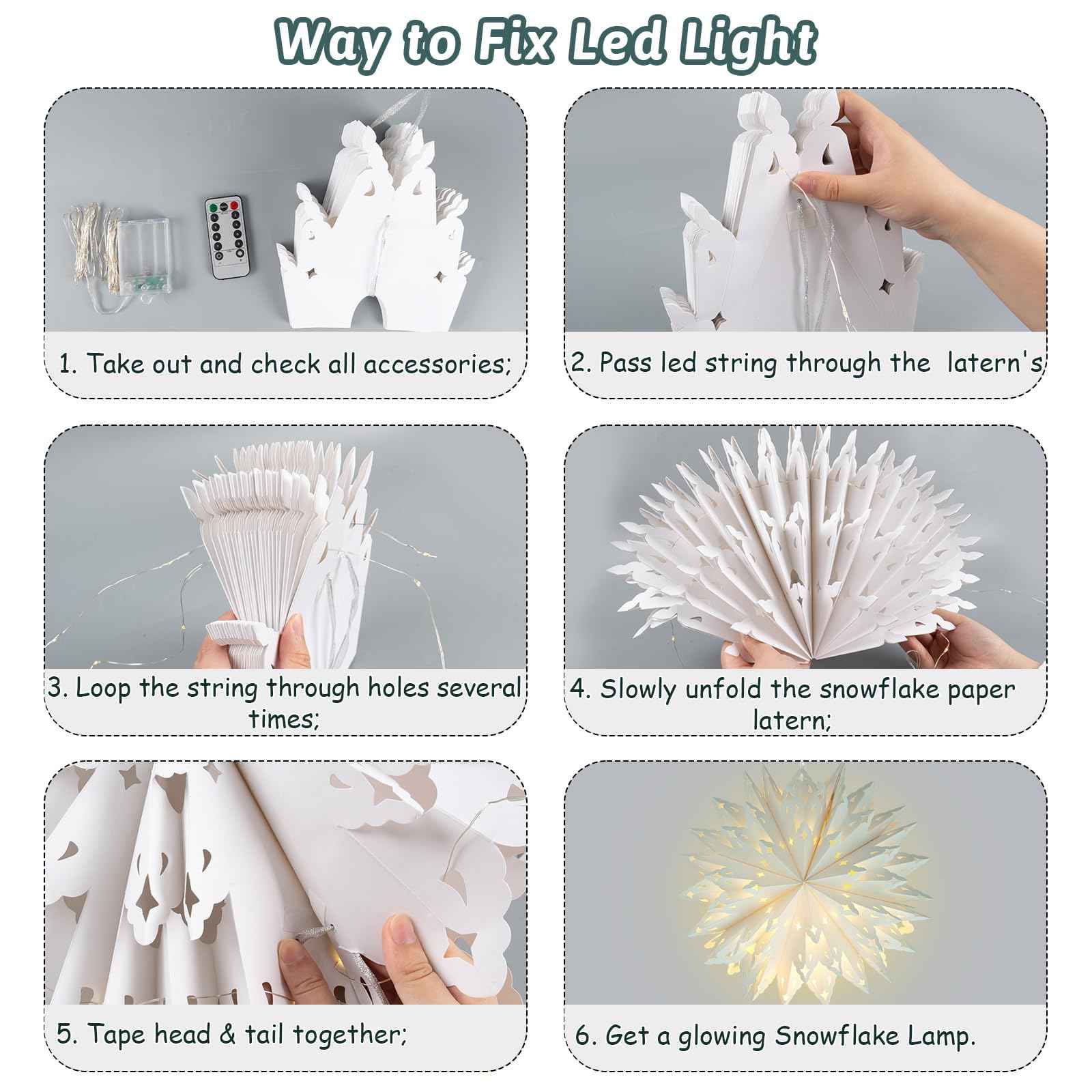 Christmas Paper Snowflake Lanterns, 2 Pack Christmas Paper Star Lantern with LED Light White Hanging Lamp Ornaments for Xmas Tree New Year Winter Frozen Weddings Birthday Holiday Party Decorations