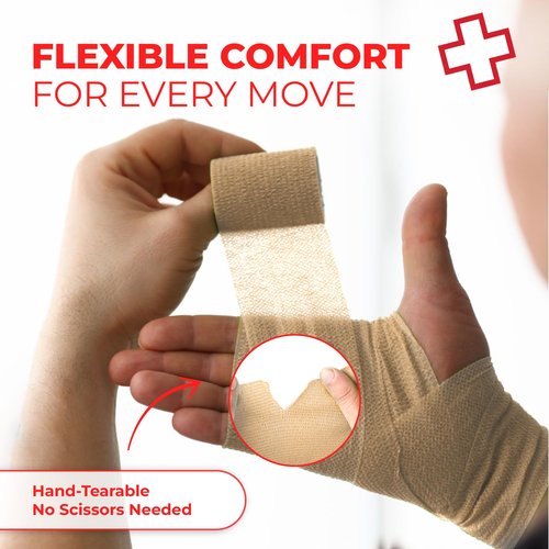 Ever Ready First Aid Self Adherent Cohesive Bandages 3" x 5 Yards - 12 Count, Tan