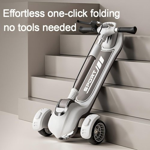 Aeneadbaby Large Kids Scooter, Toddler Scooter for Kids 3-18 & Adults, Safe Dual Brakes (Foot Brake/Hand Brake) & Bluetooth Music with Lights, 5-Level Adjustable & One-Click Folding Kick Scooter.