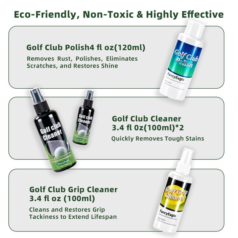 Golf Club Cleaning Kit with Club Cleaner, Grip Cleaner, Polish, Brush, Magnetic Golf Towel & Leather Bag | Restores Clubs, Removes Rust & Scratches, Renews Grip Tackiness, Premium Gifts for Golfers