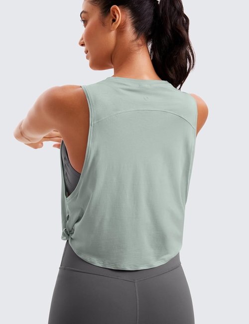 CRZ YOGA Pima Cotton Tank Top for Women - Loose Crop Sleeveless Workout Shirt | Athletic Gym Wear
