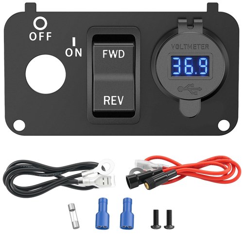 DRIVE UP Golf Cart Key Switch Console Plate, EZGO Forward Reverse Switch Plate Fits EZGO TXT, Medalist, PDS Golf Carts, Equipped with DC 9V-48V 3.1A Fast Charge Dual USB Charger, LED Digital Voltmeter