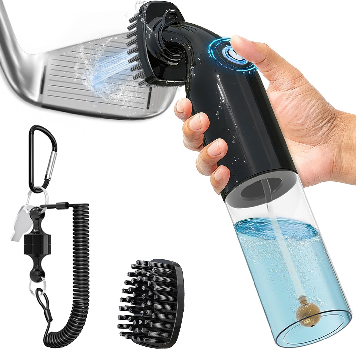 Kiss Core Electric Golf Club Cleaner Brush: AA Battery Powered for Effortless Cleaning - Golf Club Brush for Golf Accessories - Holds 5oz Water - Magnetic Clip - Golf Gifts for Golfer Men