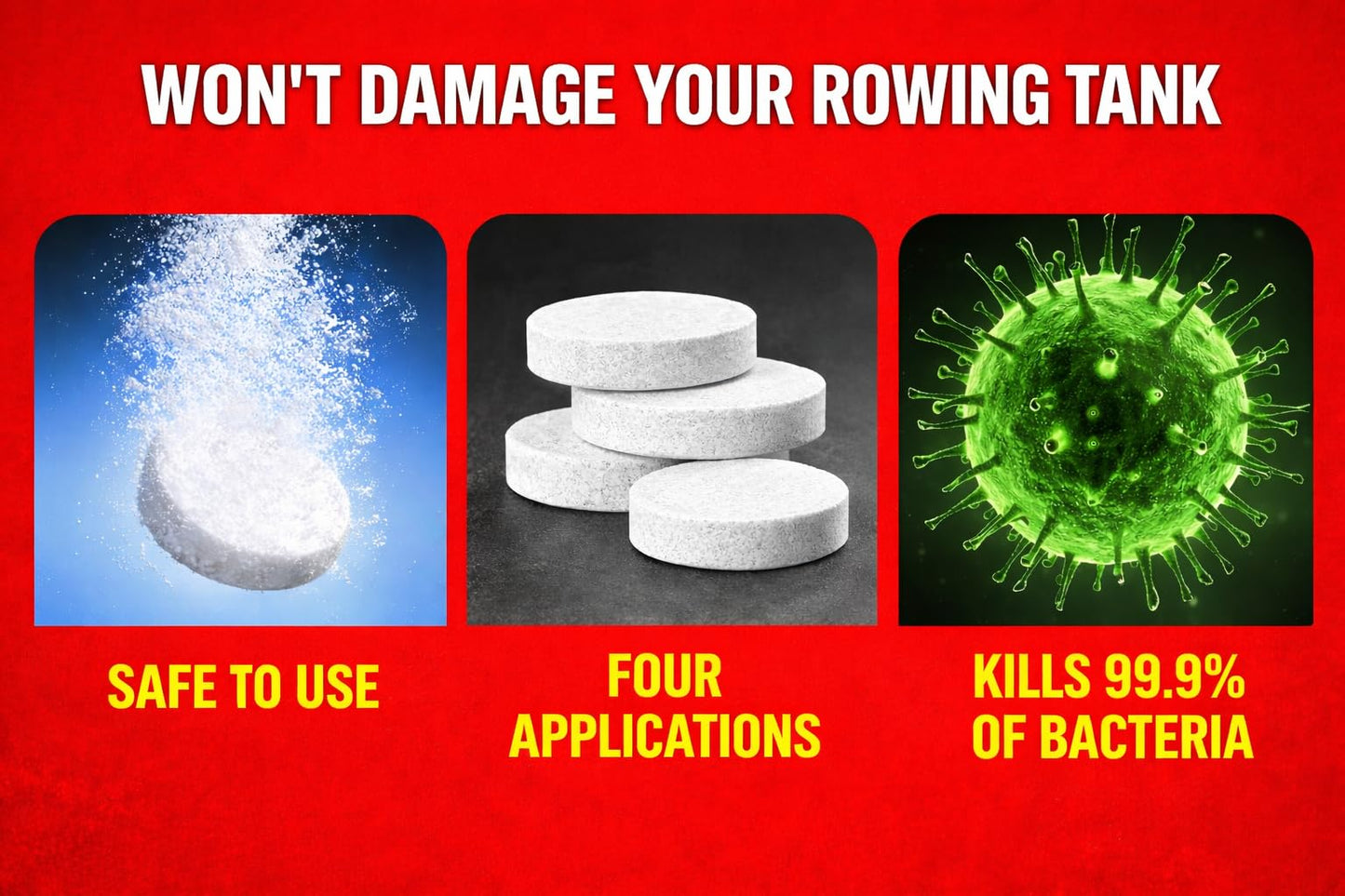 Rowing Machine Water Cleaning Tablets | Universal Water Rowing Machine Tank Cleaner | Safe, Eco-Friendly Formula | 4 Tablets