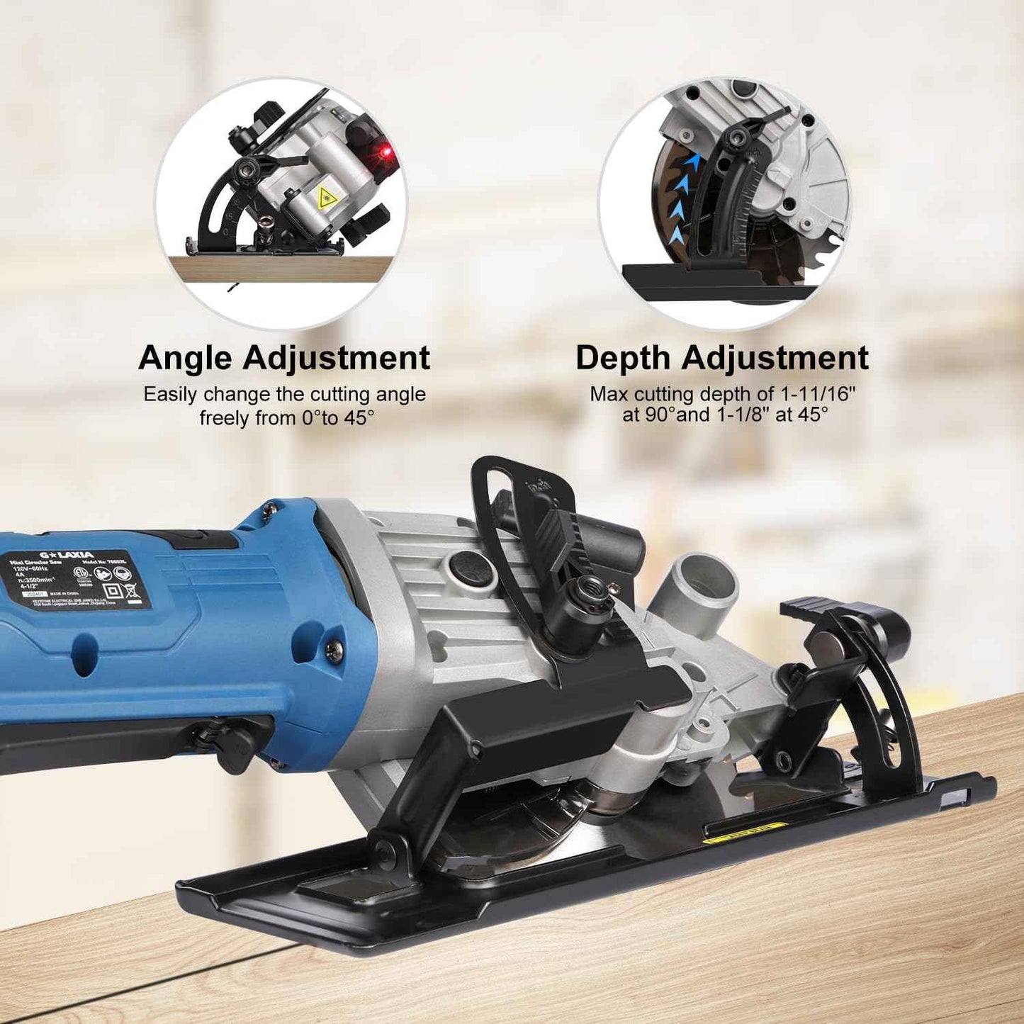 Compact Mini Circular Saw 4-1/2” with Laser Guide & 4.0A Battery - Ideal for Wood & Plastic Cuts