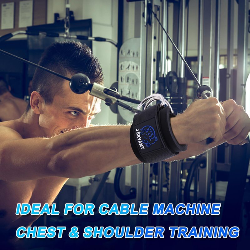 Wrist Cuffs for Cable Machine Workouts – Padded Wrist Straps with Reinforced D-Rings for Strength Training, Pulley Systems, Triceps & Bicep Workouts – Adjustable Fit for Men & Women (Blue)