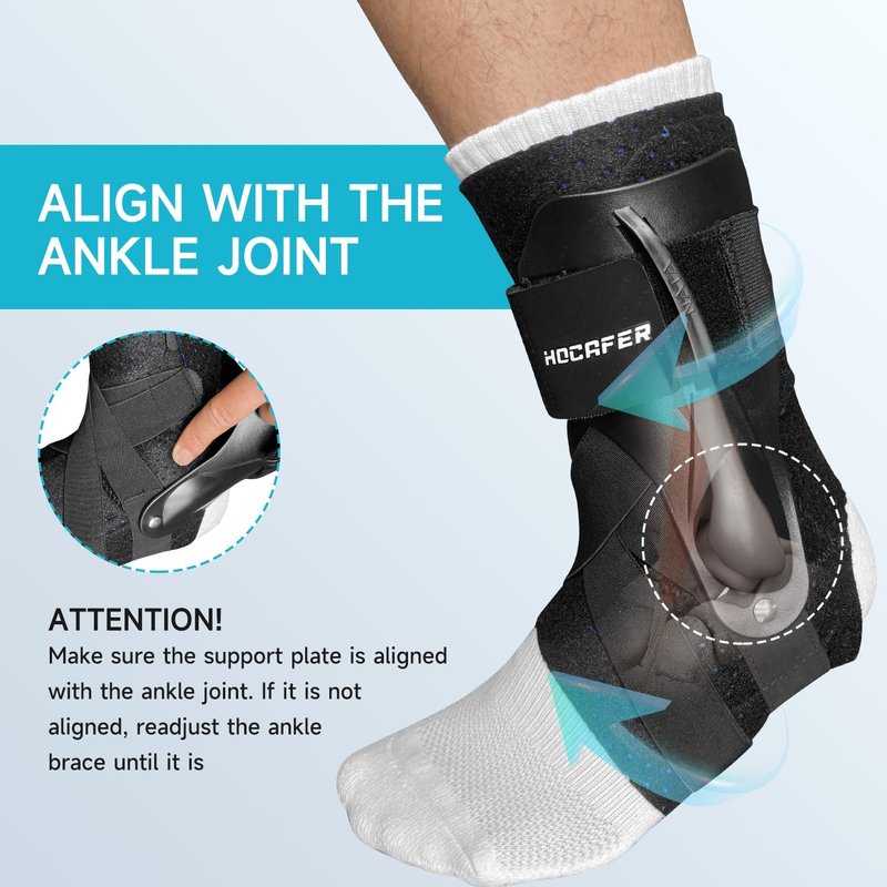 Hocafer Left Ankle Brace for Women & Men - Ankle Support Sprained Ankle Brace for Achilles,Tendon,Sprain,Injury Recovery,Ankle Support Brace for Running, Basketball, Football (Black,L,Left)