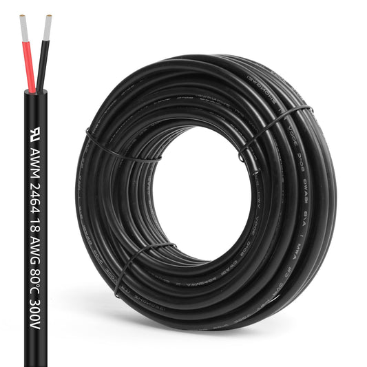 18 Gauge 2 Conductor Electrical Wire, 30FT 18AWG Stranded PVC Cord Tinned Copper Flexible Low Voltage Cable, Flexible Extension Power Cord for LED Strips, Indoor Lamps, Landscape Lighting, Automotive