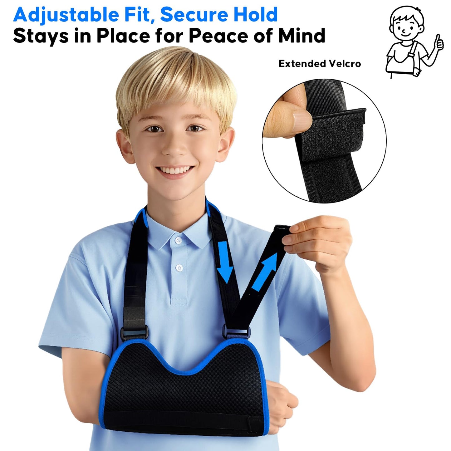 FELICITDR Child Arm Sling: Dual Steel Plate Support for Enhanced Stability & Safety, Breathable Mesh & Soft Sponge Lining, Skin-Friendly, Ergonomic Design for Kids, Prevents Circulation Issues