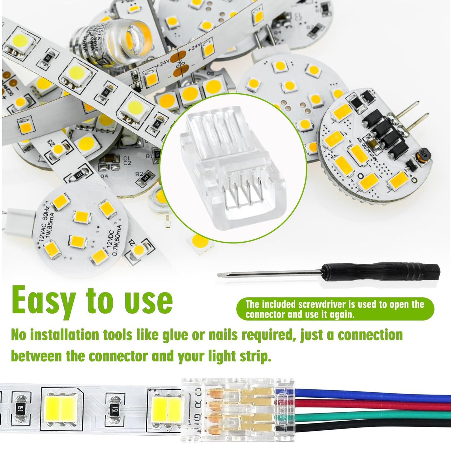 EPLZON 4 Pin 8 mm LED Strip Connector - RGB Lights Adapter (20pcs)