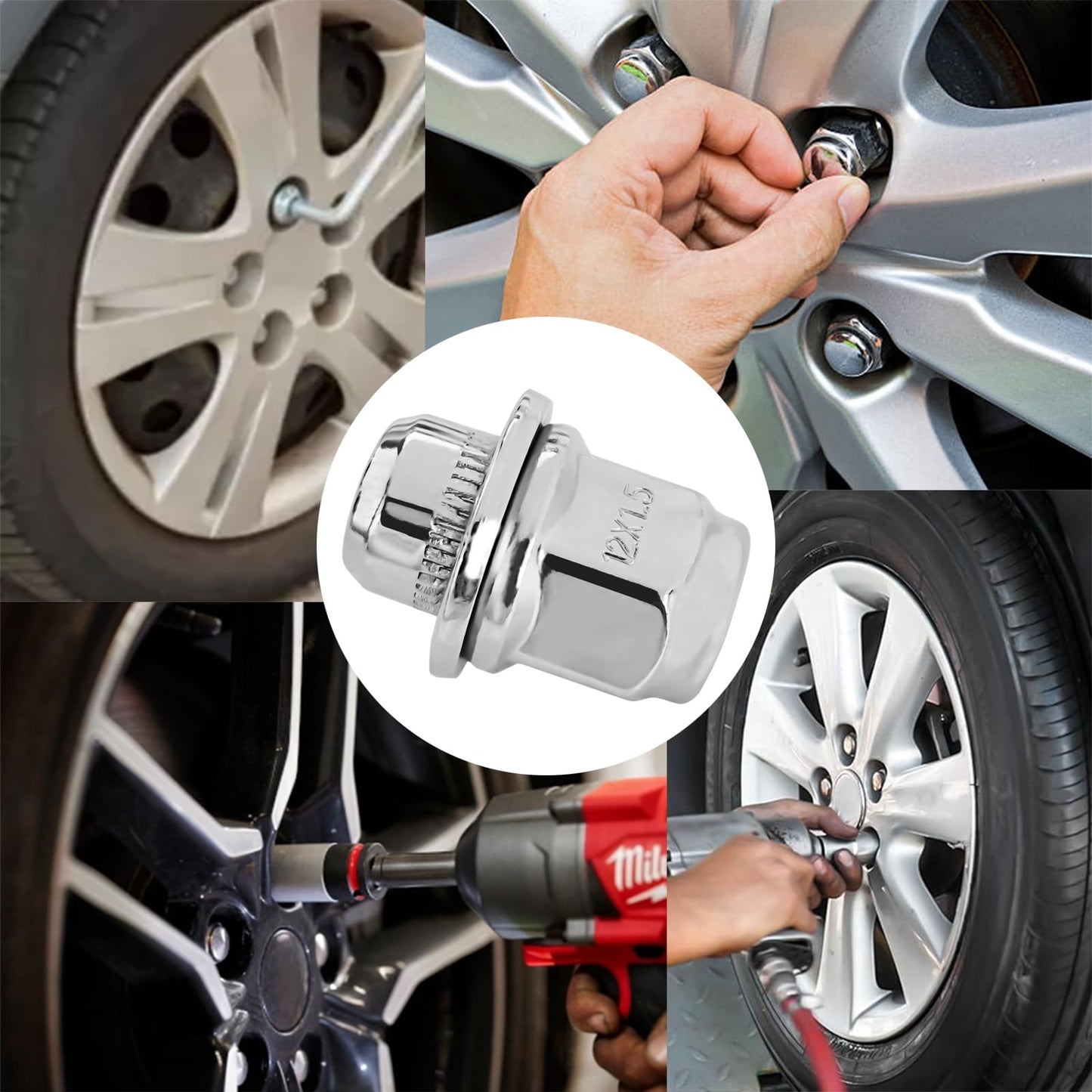 MLAHUIER 5PCS M12x1.5 Chrome Lug Nuts, Chrome Closed End Mag Style Lug Nuts with Washer Replaces OEM#90084-94001, Lug Nut Lock Set Compatible with Toyota Corolla Camry Tacoma Lexus