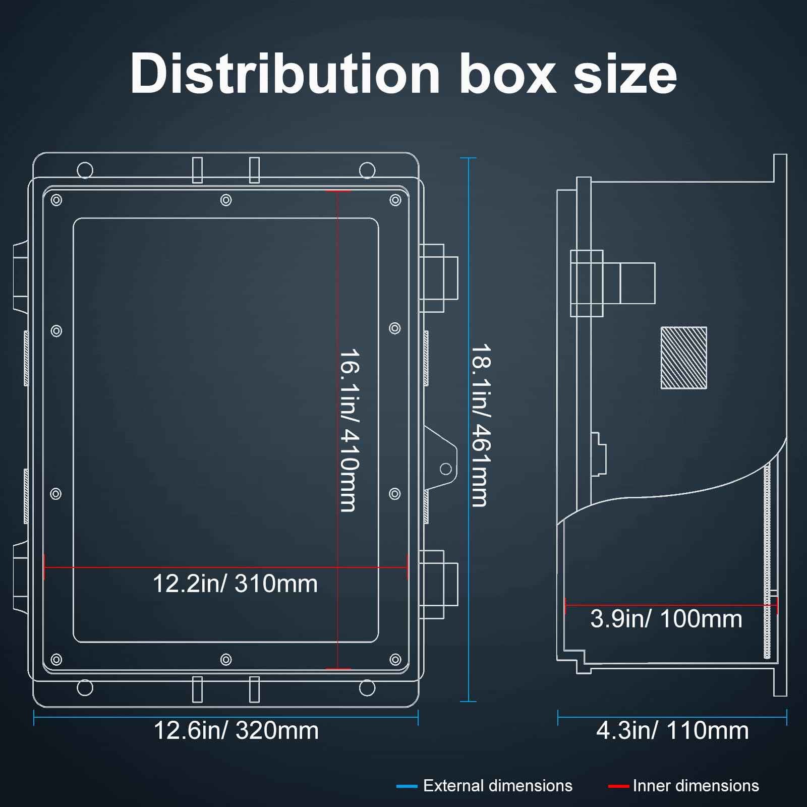 Namunanee Outdoor Electrical Junction Box, ABS Water Resistant Enclosure with Internal Mounting Panel & Hinged Cover (18.1" H* 12.6" L* 4.3" W)