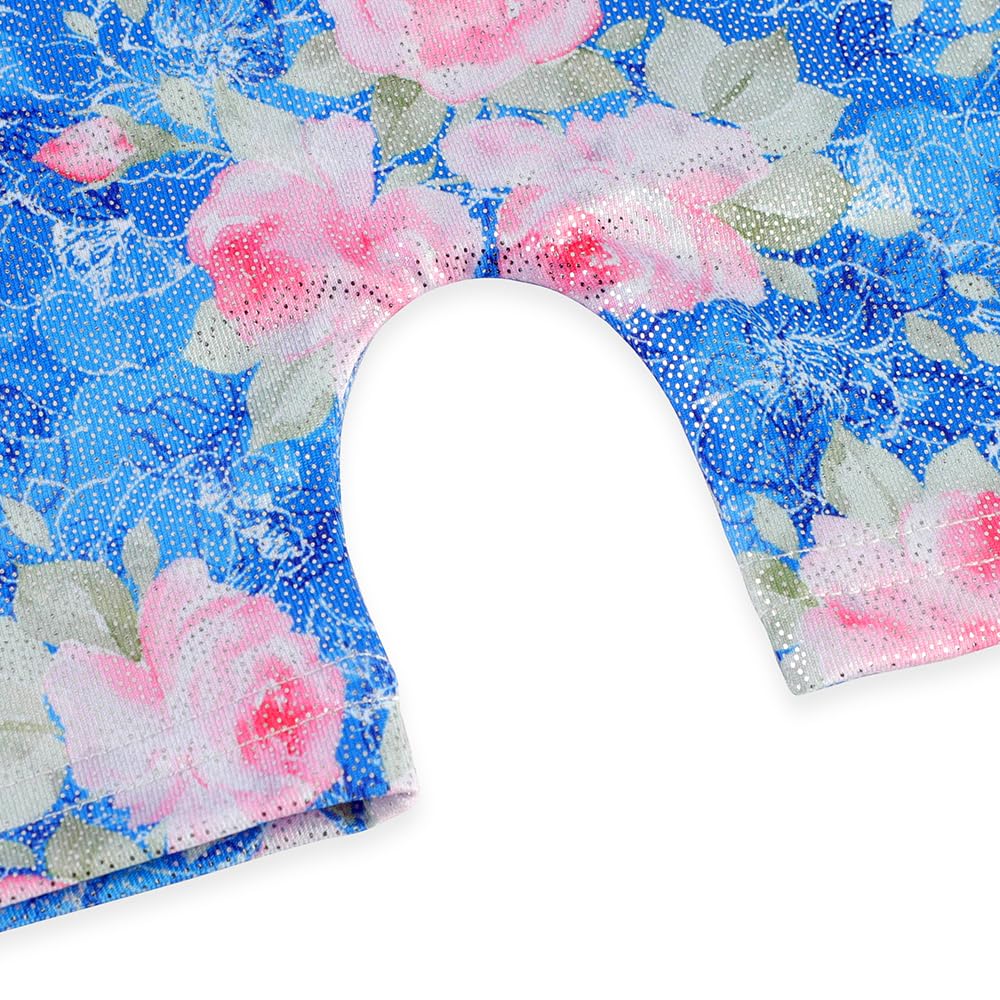 EQSJIU Girls Gymnastics Leotards With Shorts Blue Floral Shiny Sparkle Leotards For Girls 4t 5t 4-5t