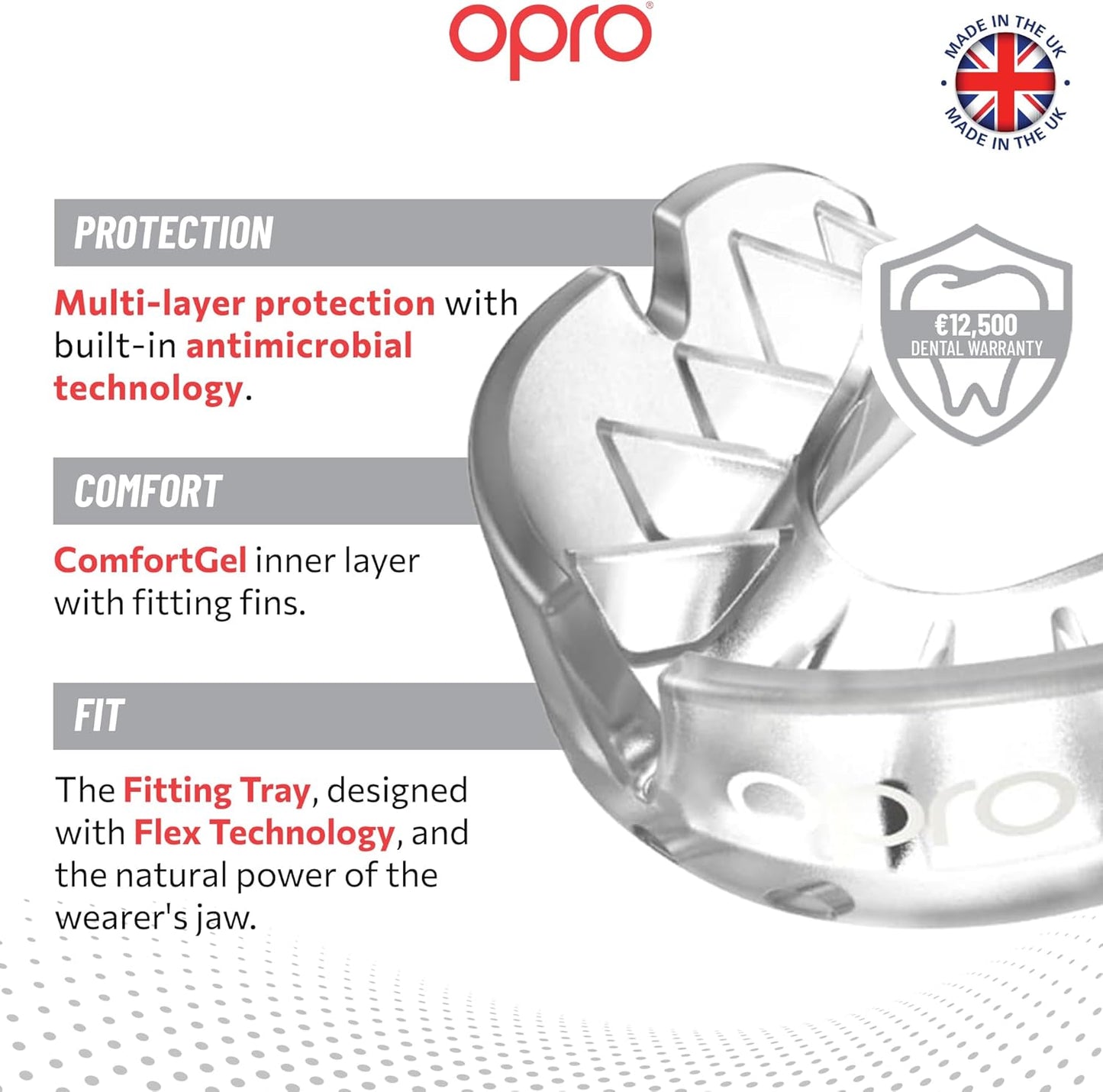 OPRO Silver Level Sports Mouthguard - Revolutionary Fitting Technology for Hockey, MMA, Rugby | Youth, Clear