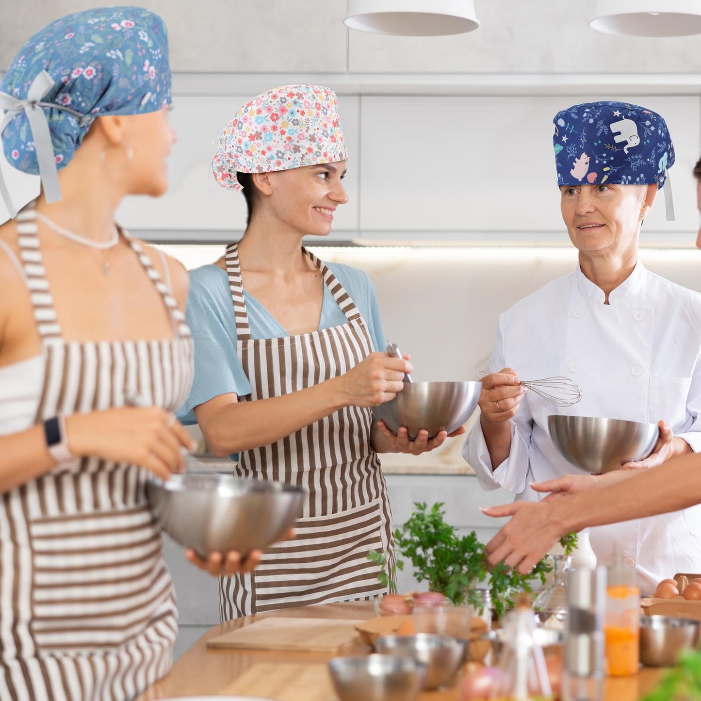Croknit 6 Pcs Scrub Cap Women Adjustable Nurse Cap with Button Bouffant Medical Surgical Hat Sweatband for Gift(Stylish Style)