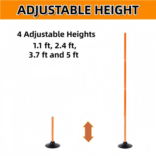 4 Pack Soccer Agility Training Poles, 5 FT Adjustable Speed and Agility Training Equipment for Football/Basketball/ Dog Practice, Bending Poles for Horses with Rubber Bases and Carry Bag (Orange)