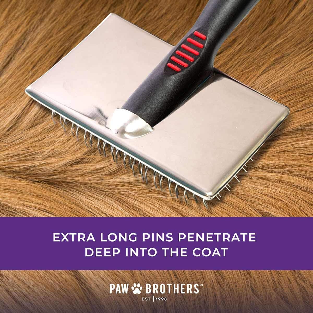 Paw Brothers Professional Grade Slicker Brush - Ergonomic Handle for Removing Loose Undercoat & Tangles