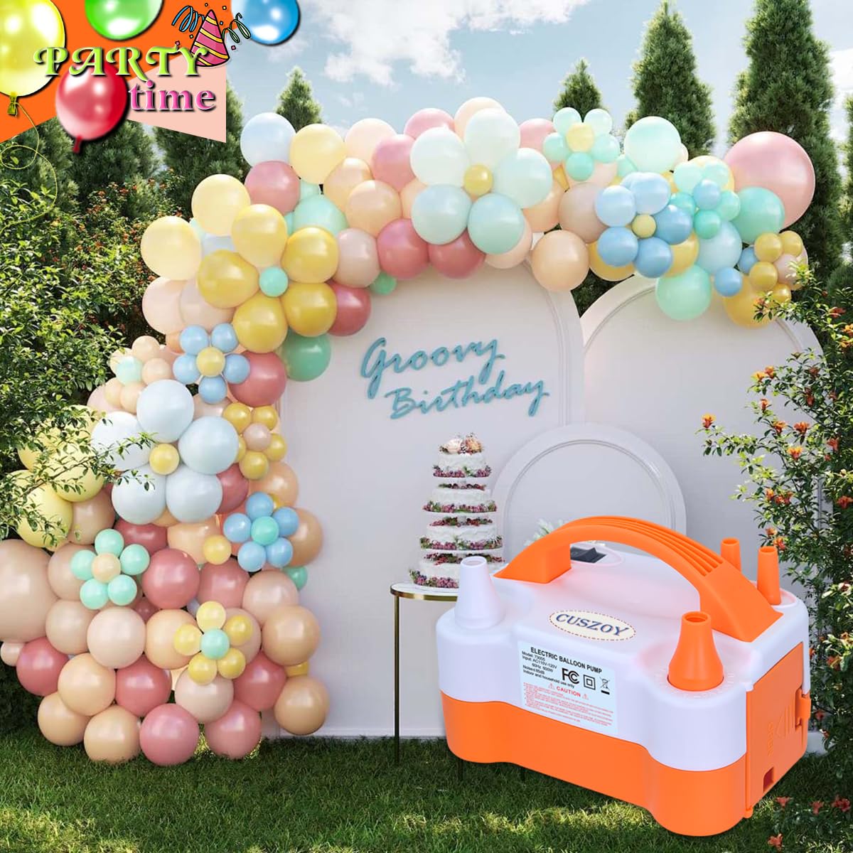 CUSZOY Electric Balloon Pump 600W, Fast Balloon Blower with 6 Balloon Arch Kits, Dual Nozzle & 2 Modes, Portable Air Pump for Balloon Decor for Party, Wedding, Birthday - Professional Balloon Pump