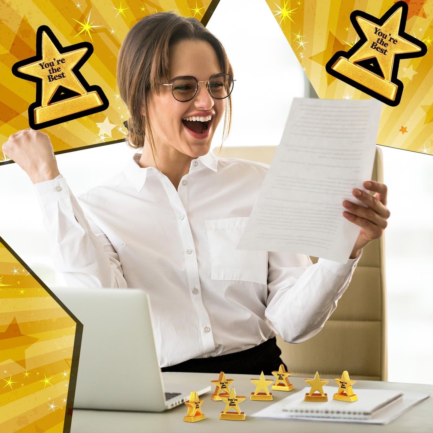 Leinuosen 50 Pcs Mini Resin Star Trophy Figurines Tiny Bulk Inspirational Award Trophy Miniatures You are The Best Employee Appreciation Gifts for Events Recognition Adults Office Graduation
