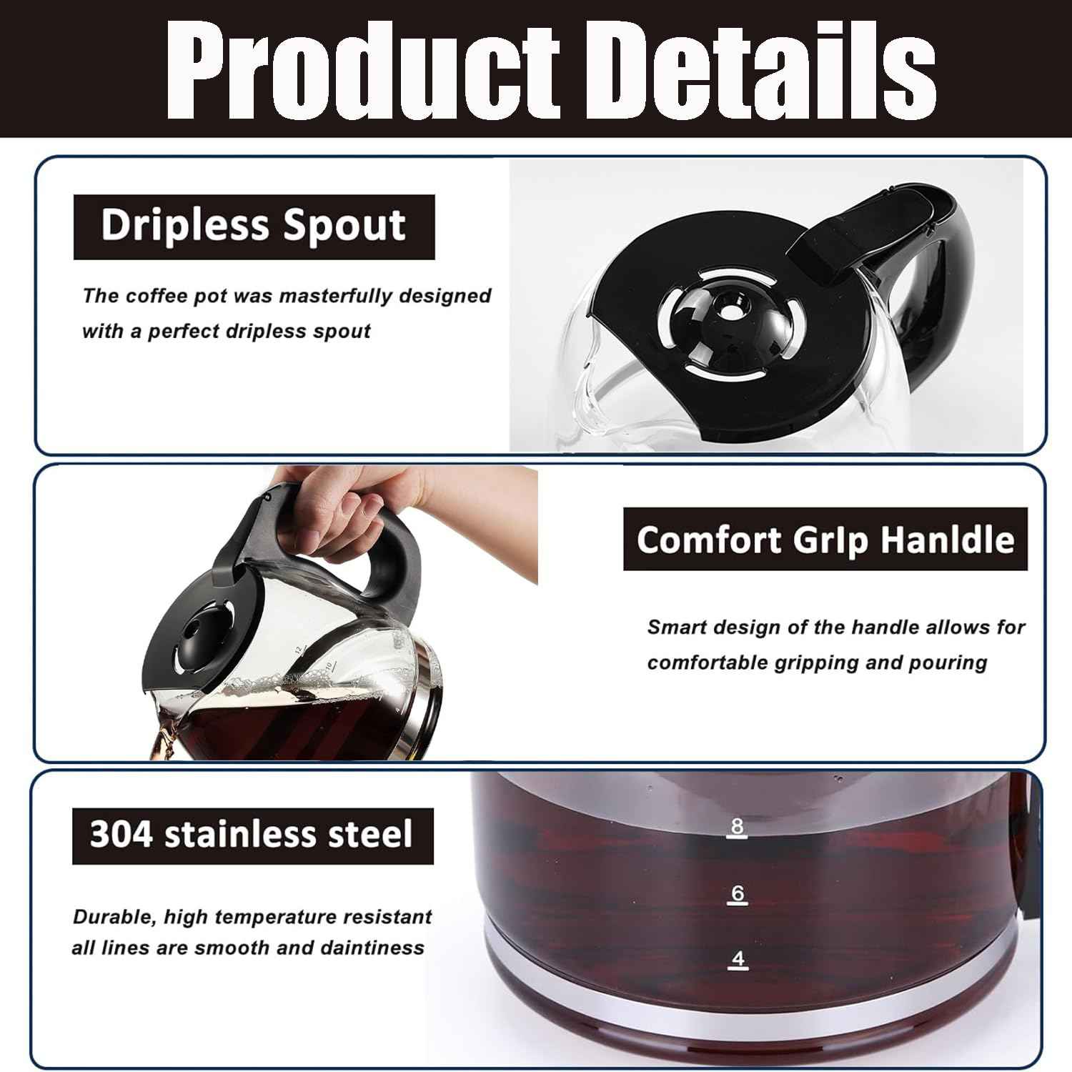 12-Cup Coffee Pot replacement Carafe Compatible with Black and Decker Coffee Maker Many Models CM1160B, CM1160W