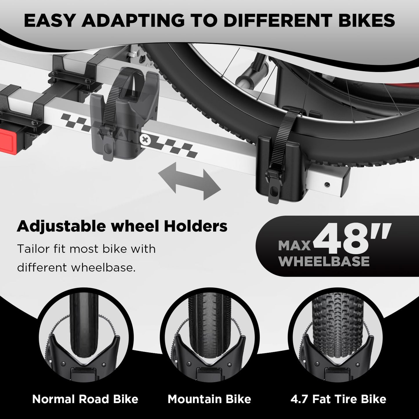 TANX Bike Racks for Ebikes,Fat Tire Bike Rack for Tow Hitch 2-Bike 200 lbs Capacity, Smart Tilting Platform for Standard E-Bikes, Fits 2-Inch Receiver