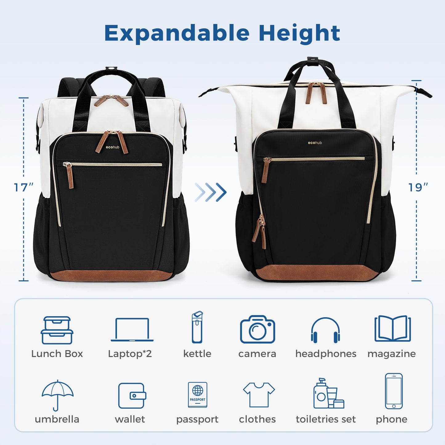 ECOHUB 17" Laptop bag for Women 25L Teacher's Laptop Backpack Work Backpack for Professional Nurse Travel Backpack,Black