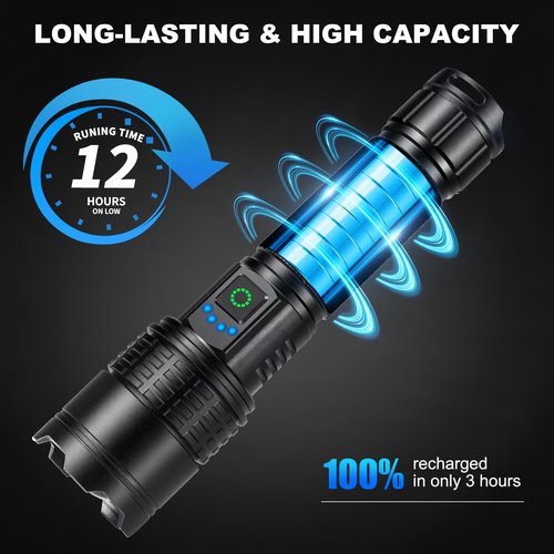 Kmivo Rechargeable Led Flashlight High Lumens - 99,000lm Bright Powerful Flash Light with 5 Modes, Waterproof Handheld Linterna for Home, Camping(3 Packs)