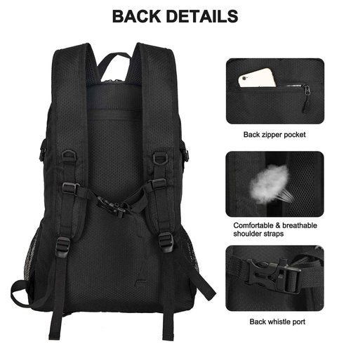 Goloni 45L Hiking Backpack Lightweight Foldable, Waterproof Camping Backpack with Rain Cover & Hiking Pole Mat Carrying System, Ergonomic Water Resistant Daypack for Trekking Travel Men Women,Black