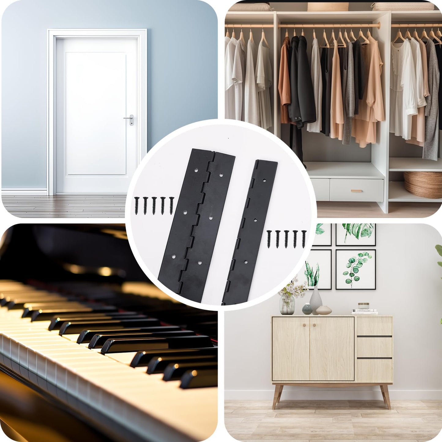 AurDo 2Pcs 12inch Black Heavy Duty Continuous&Piano Hinges,1.2" Open Width Stainless Steel Piano Hinge with Holes and Screws,Working for Wood Box,Wood Furniture,Piano Cabinets.