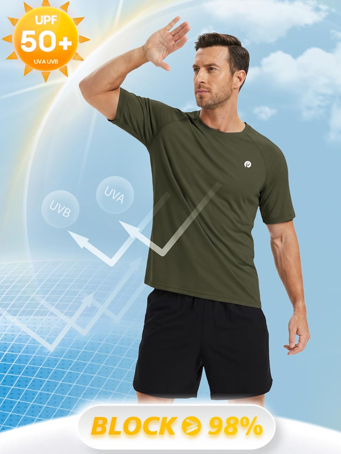 PINSPARK Men's Workout Shirts - UPF 50+ Quick Dry Athletic Tee for Running & Swimming | Short Sleeve