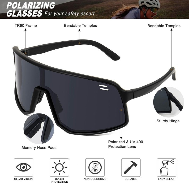 VEWOE Polarized Cycling Glasses Sports Sunglasses for Men Women UV400 Protection MTB Fishing Running Baseball Glasses