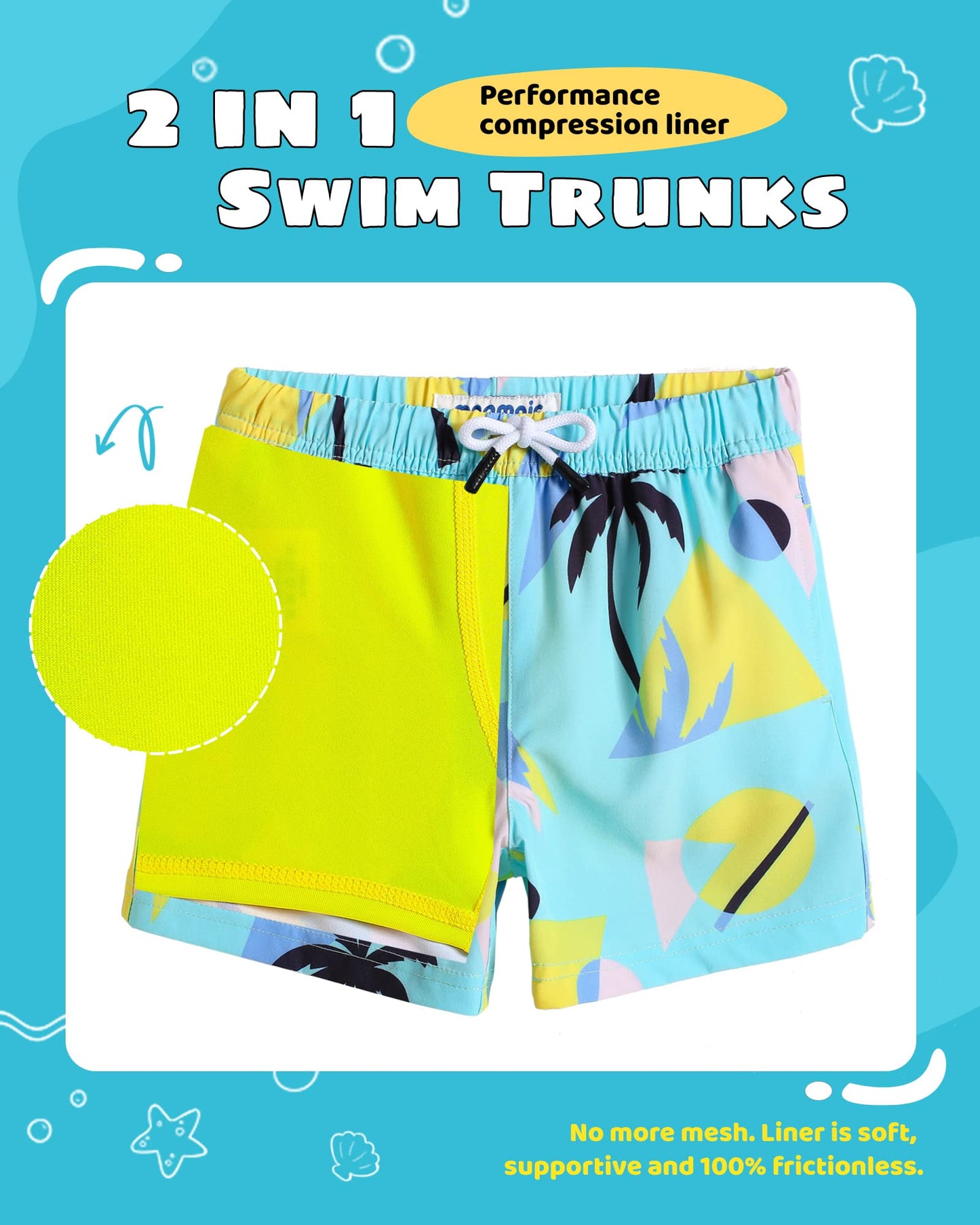 maamgic Boys Swim Trunks with Compression Liner Toddler Stretch Swim Shorts Quick Dry Swimming Trunks Boxer Brief 2 in 1 Beach Shorts Egg Yolk Coconut 7