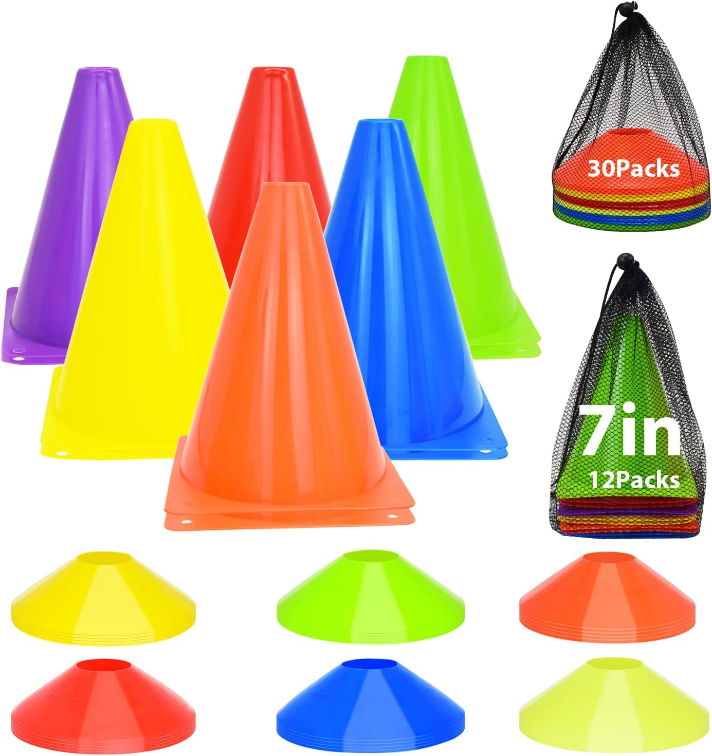 Skiennix Soccer Cones Set - 84/42 Pcs Training Cones with Carry Bag | Durable Plastic for Drills