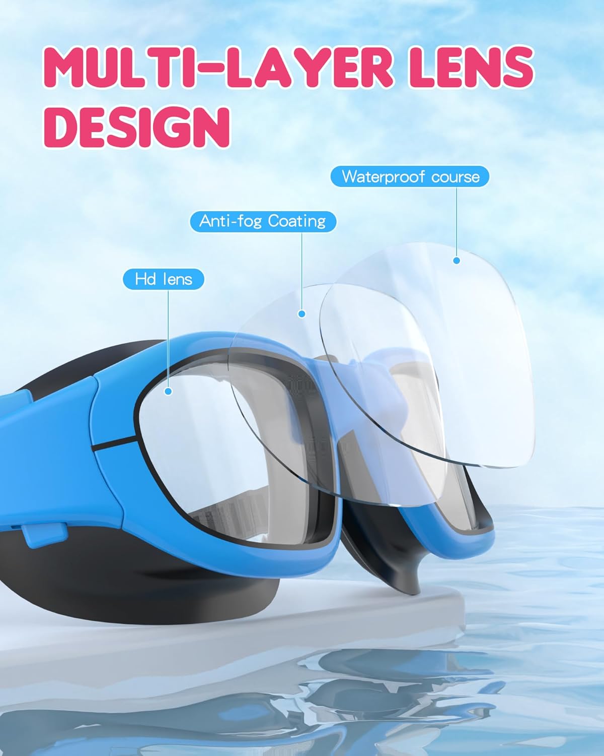 Skiennix Kids Swim Goggles - Anti-Fog UV Protection Pool Glasses for Ages 6-14 | Perfect for Boys & Girls