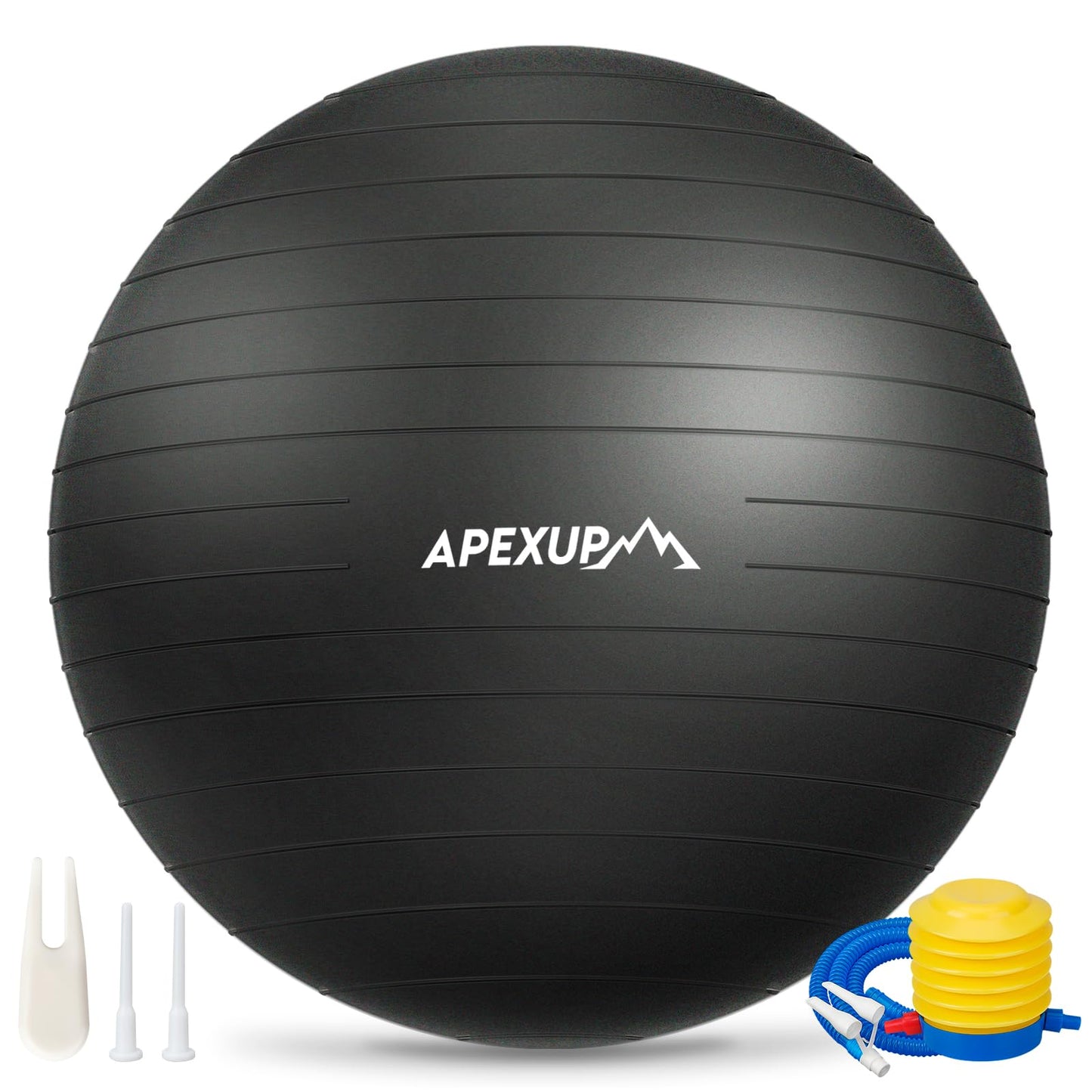 APEXUP Yoga Ball, 660 lbs Anti-Burst Exercise Ball with Pump, 5 Sizes (L (23"~26") 65cm, Black)