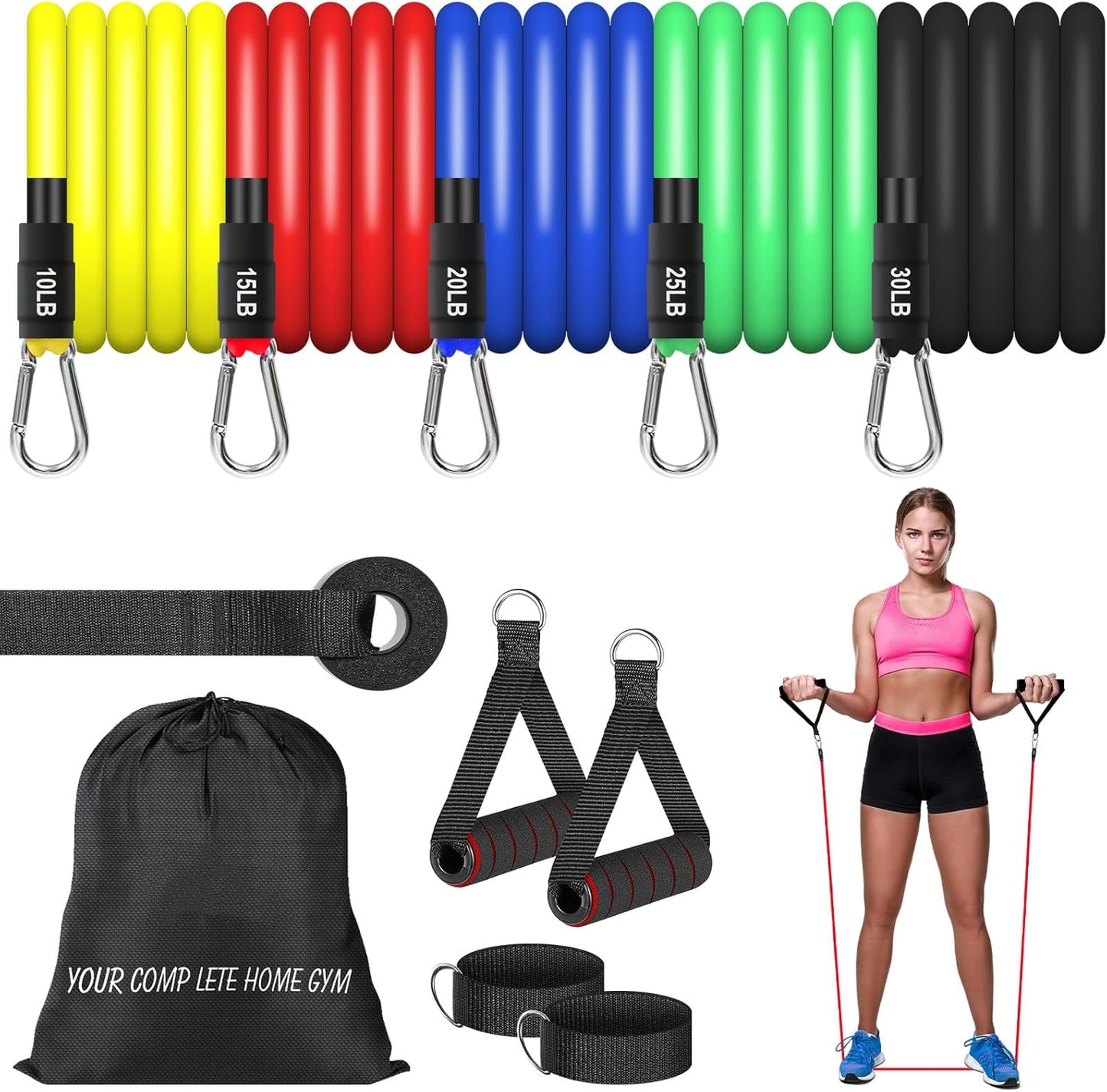 Resistance Bands Set by [Brand Name] - 12-Piece Workout Bands with Handles, Door Anchor & Carry Bag for Home Fitness