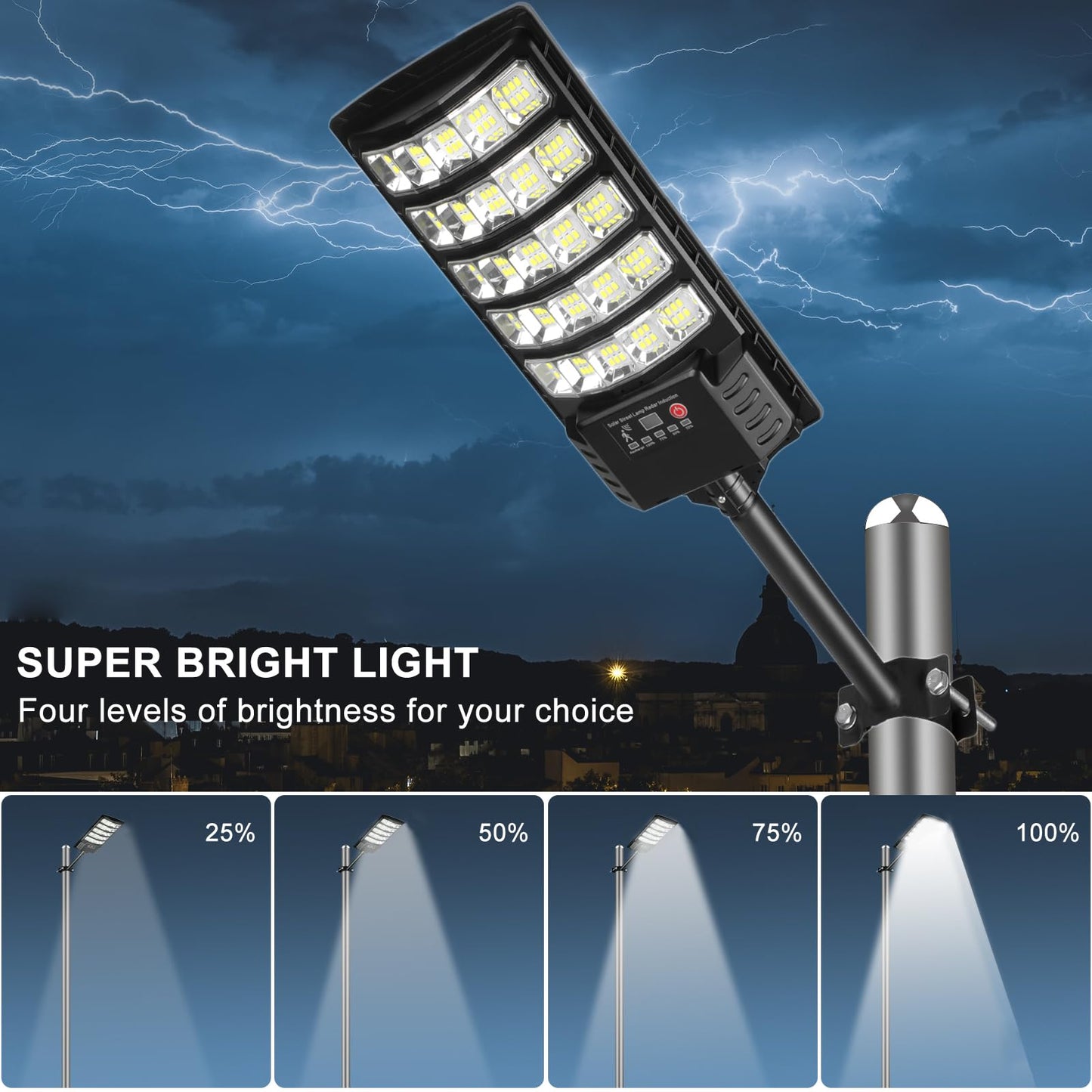 4-Pack Solar Street Lights, 30000lm Outdoor Flood Light, 2 Motion Sensor Modes, Dusk to Dawn, IP66 Waterproof Solar Powered Parking Lot Light with Remote Control, 6500k Dimmable Security Lamp