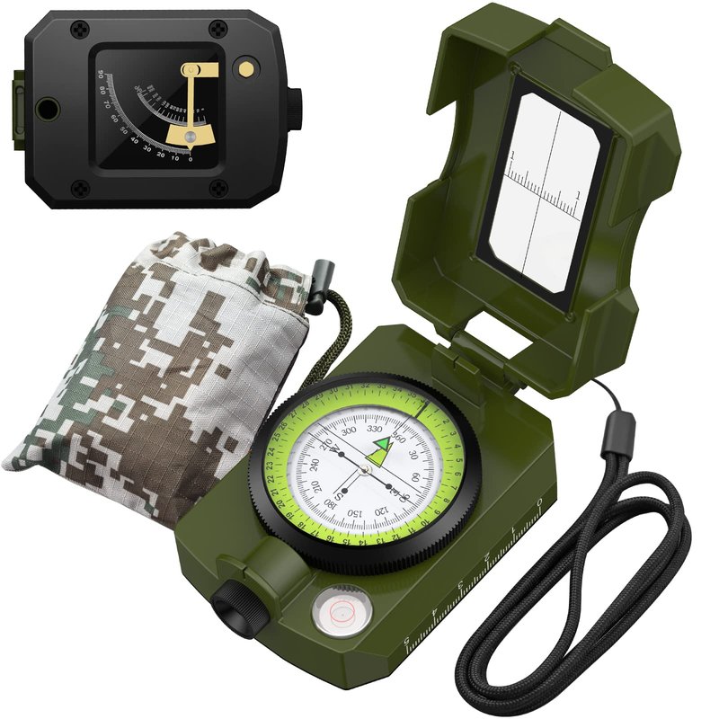 Proster IP54 Hiking Compass - Professional Military Compass with Sighting Clinometer Aluminum Alloy Camping Compass Waterproof with Carry Bag