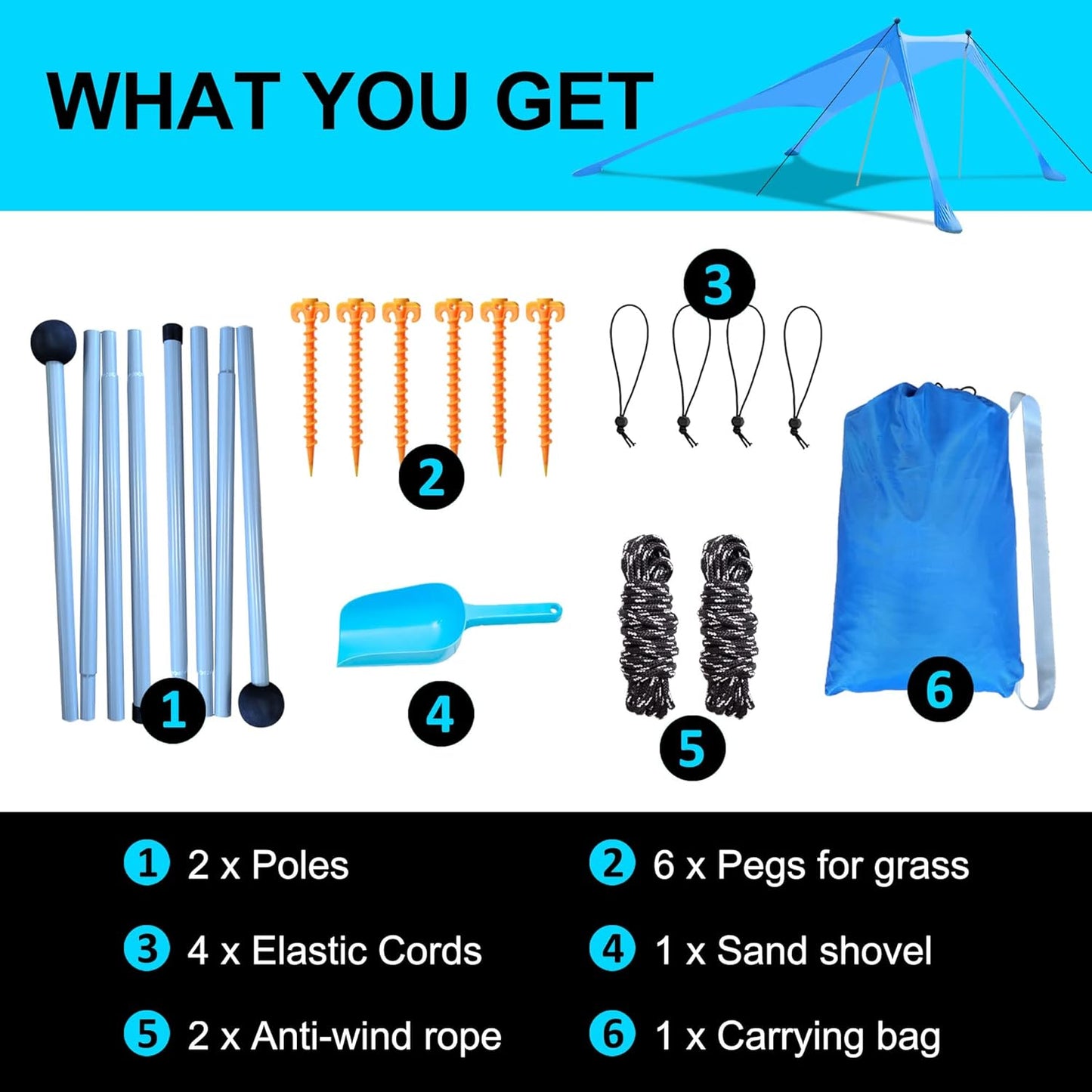 Skiennix Beach Canopy Tent - UPF 50+ UV Protection Sun Shade with Sandbags, Poles & Anti-Wind Ropes