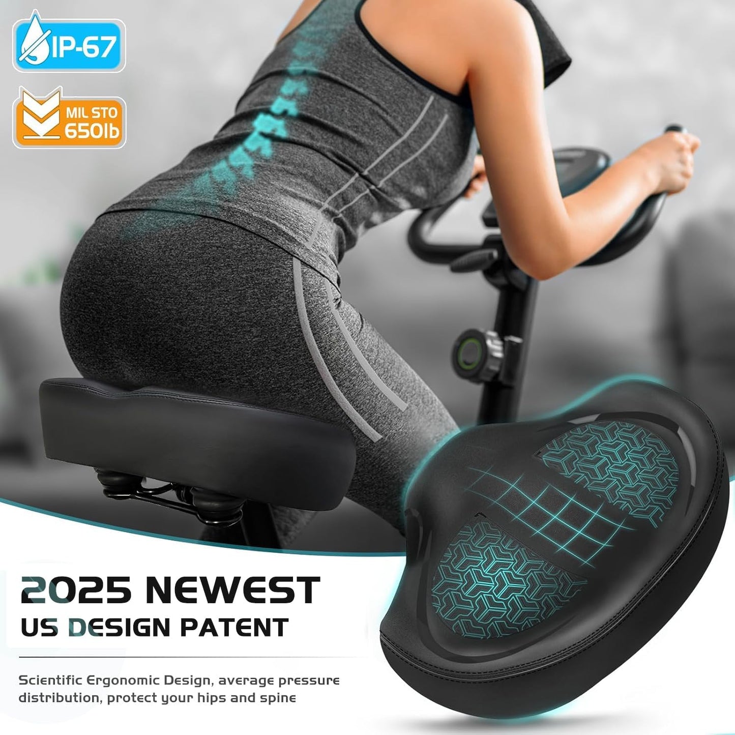Noseless Bike Seat Cushion - Extra Padding for Men & Women | Oversized Comfortable Saddle for Peloton & Electric Bikes