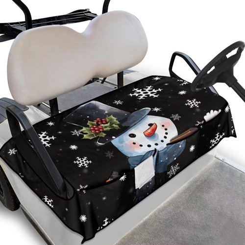 Yewattles Black Cute Snowman Golf Cart with 4 Pockets Seat Cover with Holes for 2 Passenger Portable Lightweight Anti-Hot Club Car Seat Towel Essentials Decorative Accessories Easy to Install