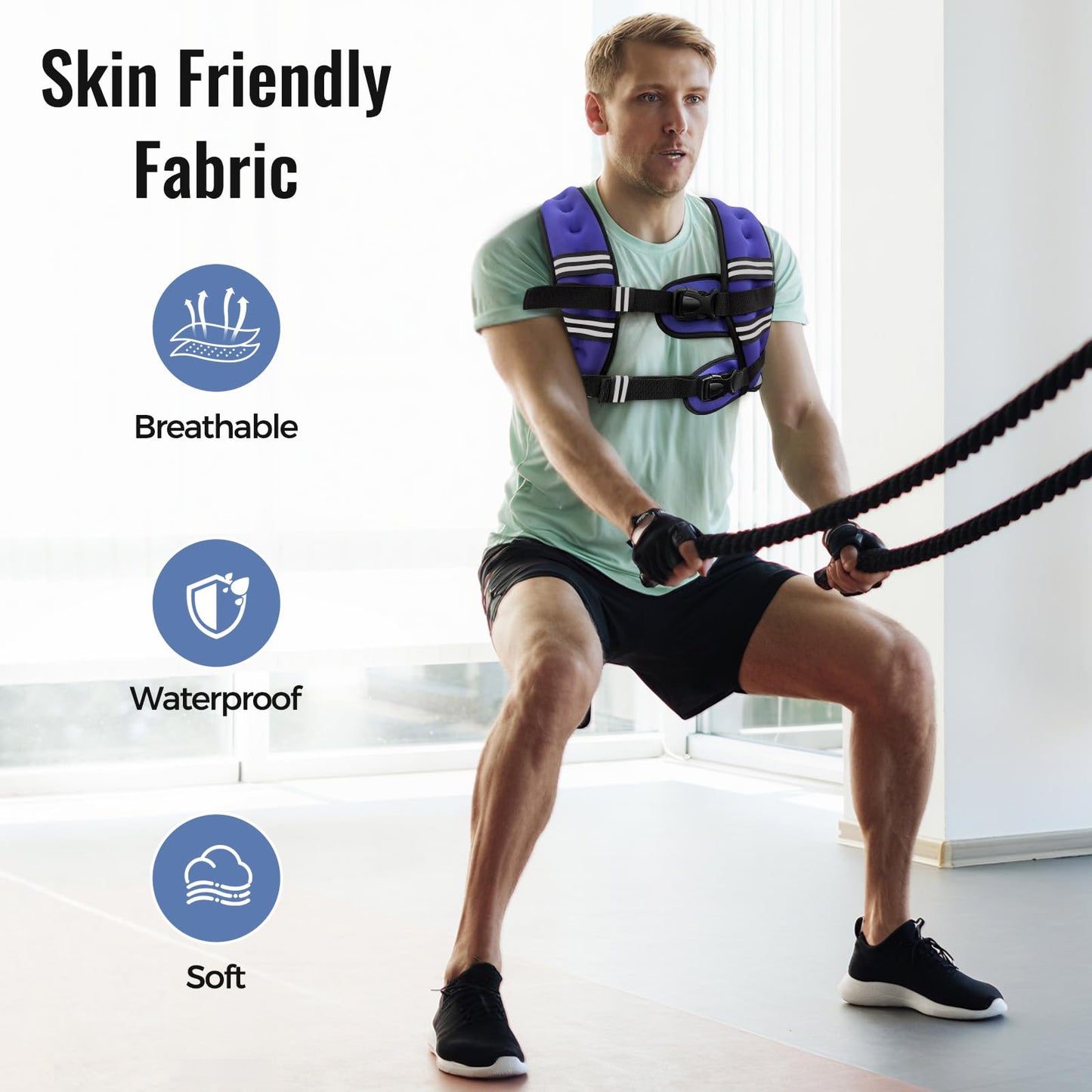 Zeerun Weighted Vest, 6lb/8lb/10lb/12lb/15lb/18lb/20lb/24lb/30lb for Men Women, Reflective Stripe Adjustable Buckle, Comfortable Durable Rucking Vest for Walking Running Strength Training, 18LBS-Purple