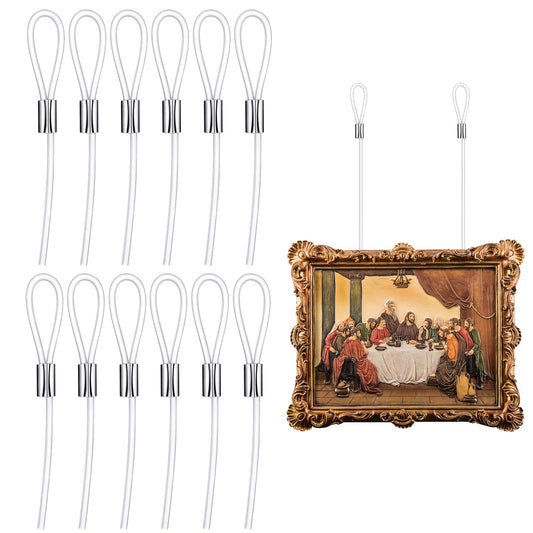 12 Pcs 59" Length Picture Rail Hanging Cord 66 Lb/ 30 kg Load Capacity Clear Nylon Picture Wire Invisible Nylon Cord Cable with Loop for Hanging, Frame Display Supply