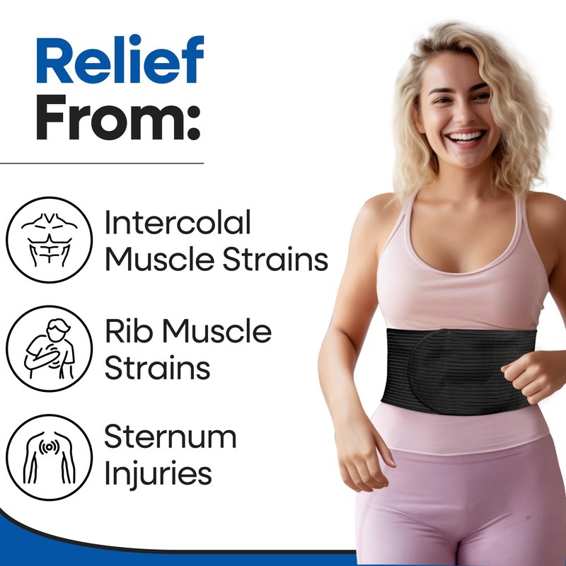 Rib Brace Rib Wrap | Chest Binder to Reduce Pain | Chest Compression Support Belt l Help Muscle Injuries, Bruised Ribs | Breathable Wrap Brace for Costochondritis Pain Relief Fits Women Men (Large/XL - BLack - 44 Inch)