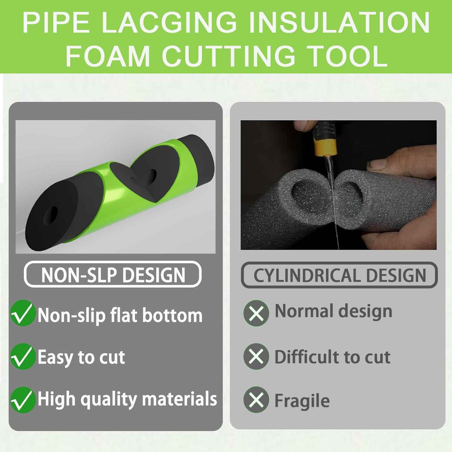 6PCS Foam Pipe Insulation Cutter Tool, Cutting Guide Clip Jig for Homes, Industries and Commercial Places, Versatile Foam Pipe Insulation Cutter Fixture 15mm, 22mm, 28mm, 40mm, 46mm, 53mm【Green】