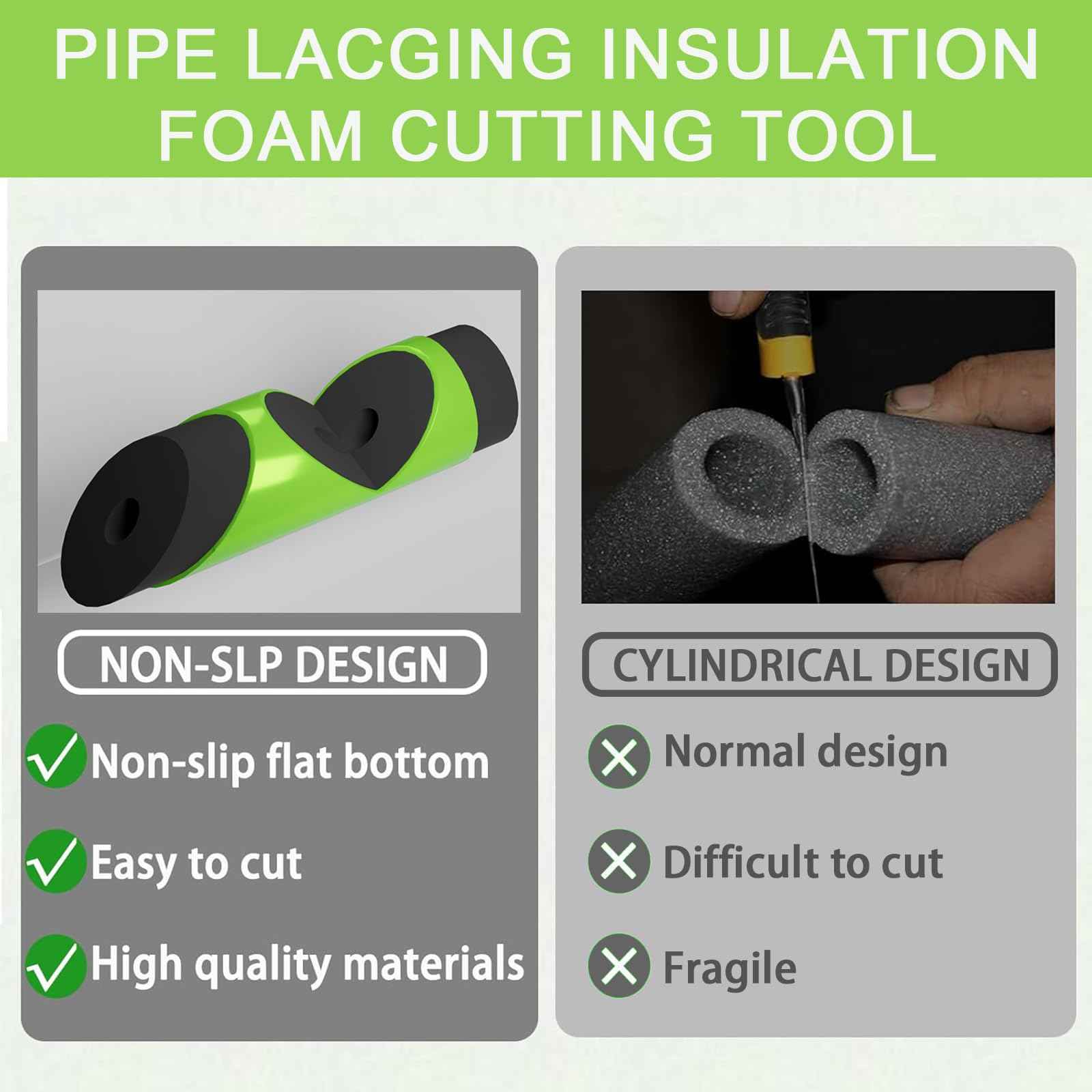 6PCS Foam Pipe Insulation Cutter Tool, Cutting Guide Clip Jig for Homes, Industries and Commercial Places, Versatile Foam Pipe Insulation Cutter Fixture 15mm, 22mm, 28mm, 40mm, 46mm, 53mm【Green】
