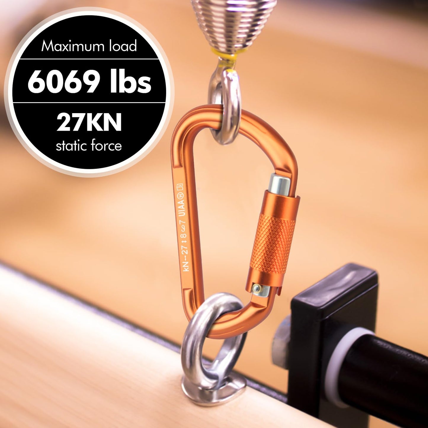 T-Fly Auto Locking Carabiner 27KN (6069 lbs), UIAA Certified 4.6" Heavy Duty Carabiner Clips for Climbing, Hammocks, Rappelling, Mountaineering (Orange)