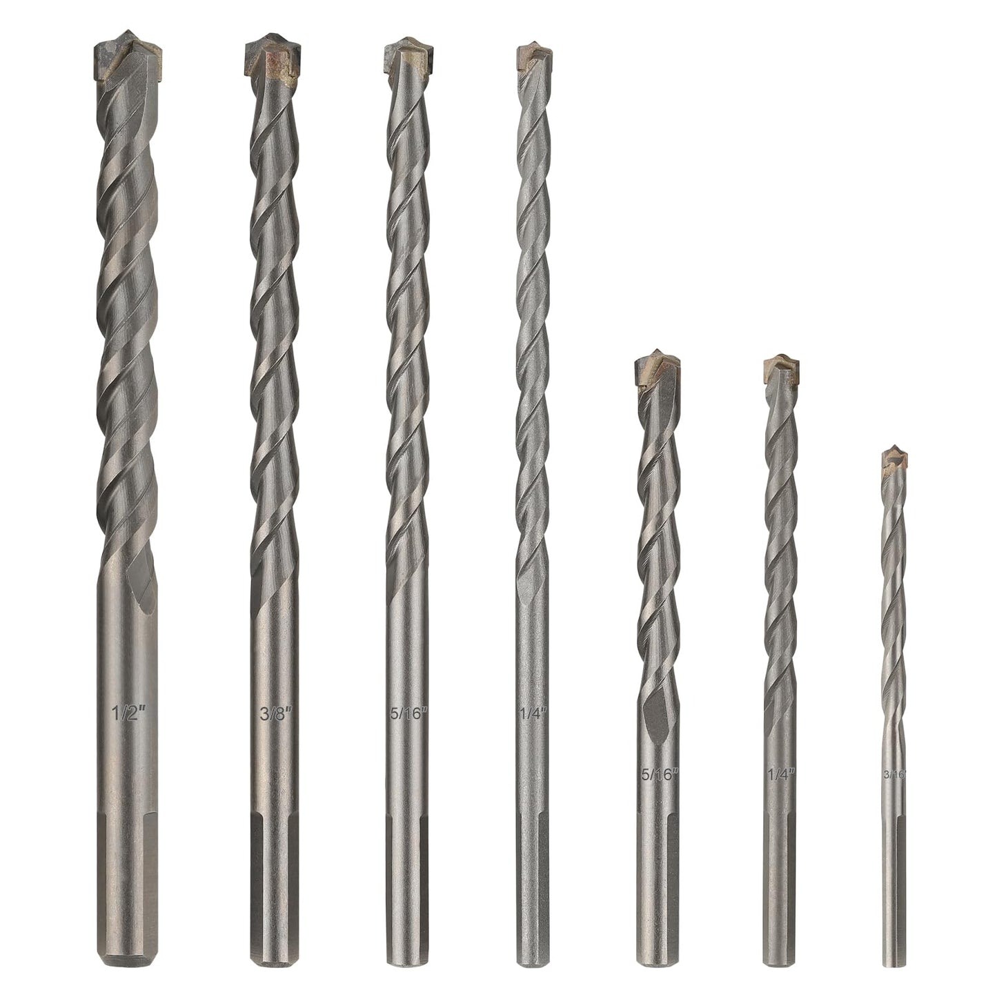 COMOWARE Concrete Drill Bit Set 7pcs, 3/16"-1/2", Masonry Drill Bit Set Carbon Steel,Carbide Tip,Triangle Shank for Brick, Masonry,Rock, Ceramic Tile, Cement Concrete