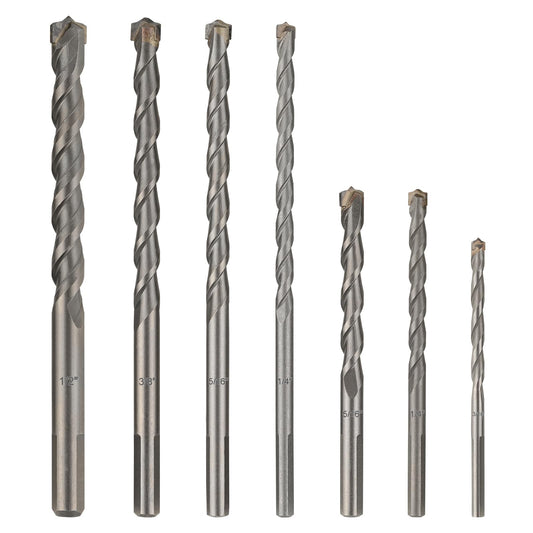 COMOWARE Concrete Drill Bit Set 7pcs, 3/16"-1/2", Masonry Drill Bit Set Carbon Steel,Carbide Tip,Triangle Shank for Brick, Masonry,Rock, Ceramic Tile, Cement Concrete